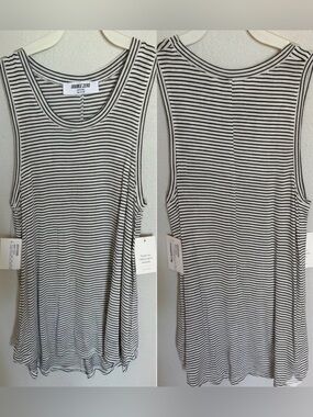 Double Zero Black & White Striped Ribbed Tank Top - Size Small